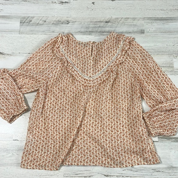 Madewell Floral Ruffle Blouse in Cream and Orange - Picture 8 of 14